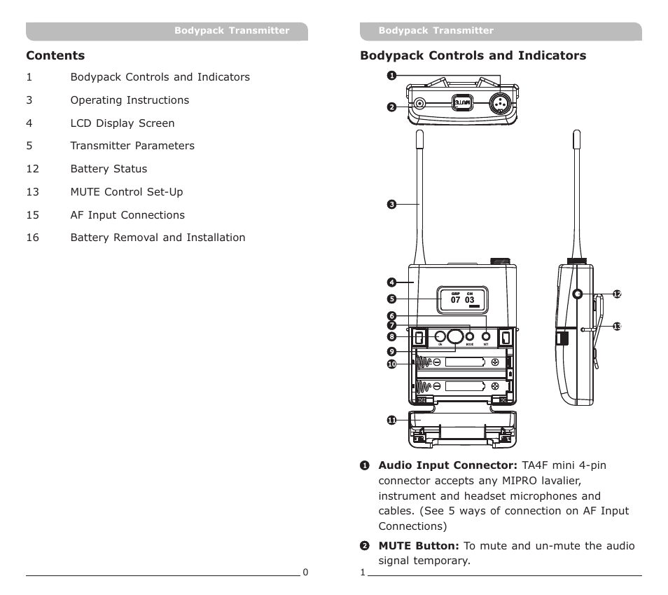 MIPRO ACT-52T Bodypack Transmitter User Manual | Page 2 / 11