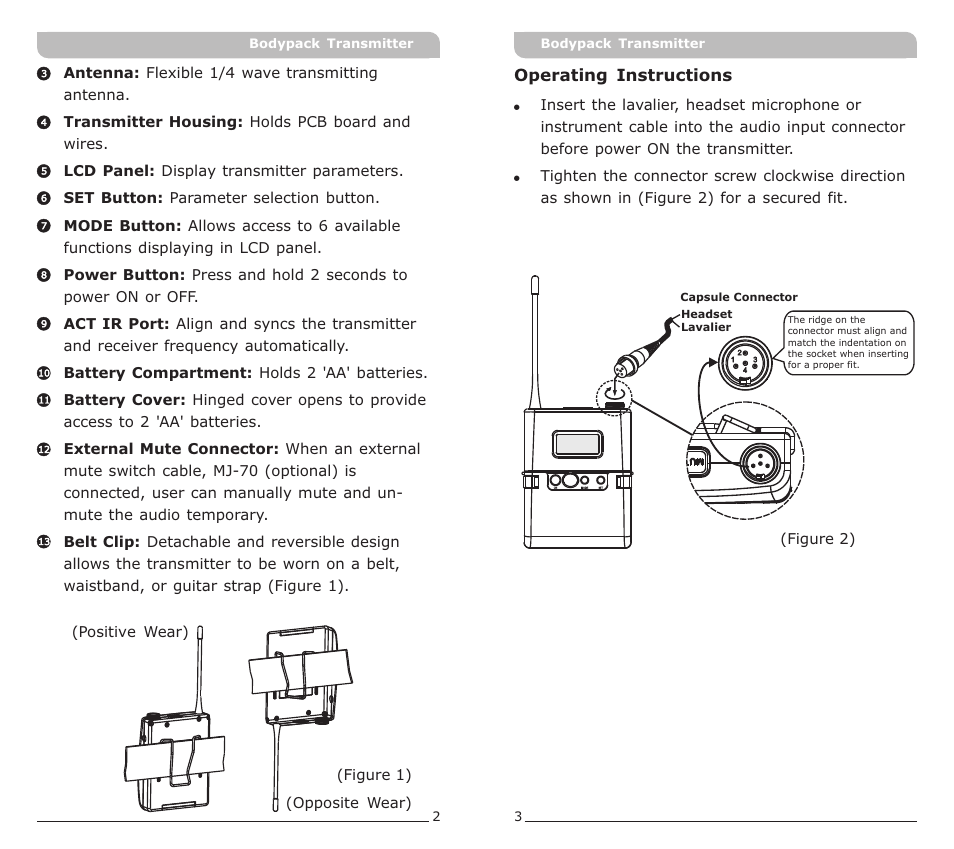 頁面 3 | MIPRO ACT-52T Bodypack Transmitter User Manual | Page 3 / 11