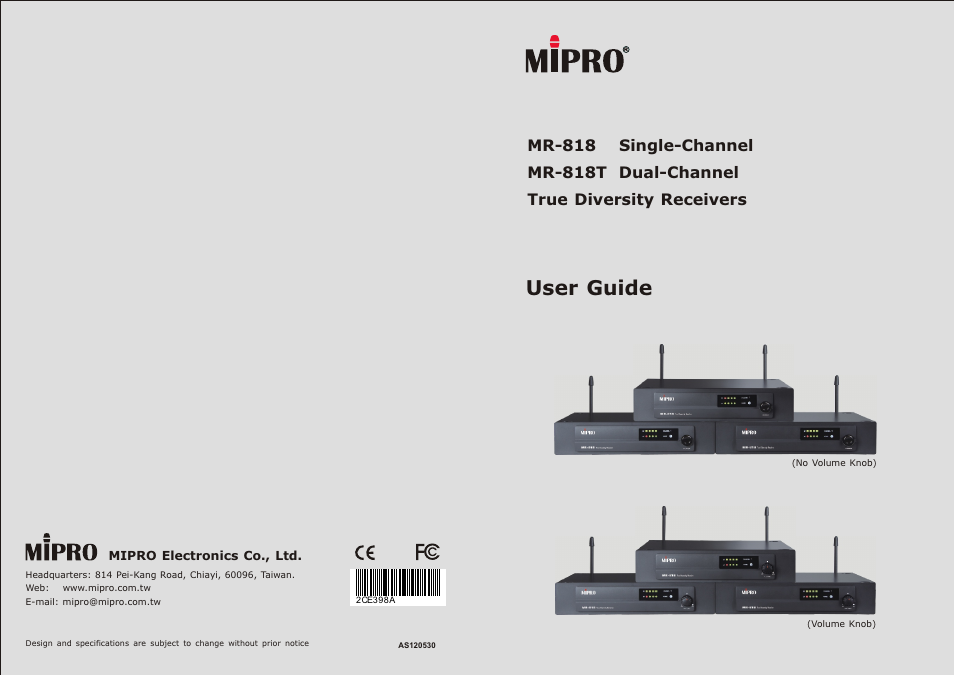 MIPRO MR-818T Dual-Channel True Diversity Receiver User Manual | 9 pages