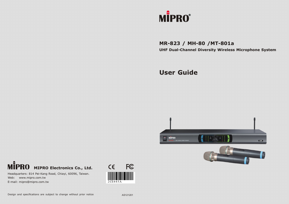 MIPRO MR-823 Dual-Channel Diversity Receiver User Manual | 11 pages