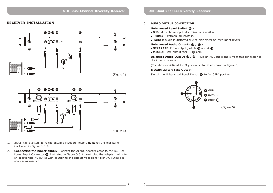 頁面 5, Receiver installation | MIPRO MR-823 Dual-Channel Diversity Receiver User Manual | Page 5 / 11