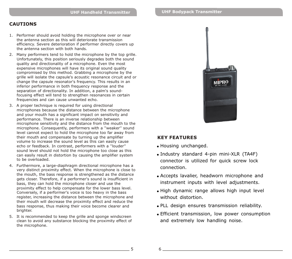 頁面 4 | MIPRO MT-801a Bodypack Transmitter User Manual | Page 4 / 7