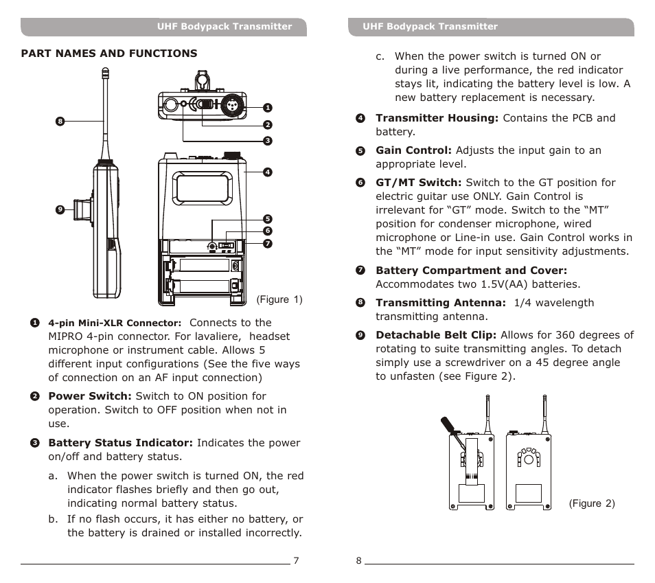 頁面 5 | MIPRO MT-801a Bodypack Transmitter User Manual | Page 5 / 7
