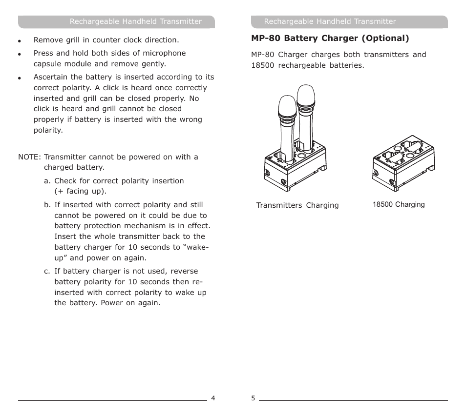 頁面 4 | MIPRO ACT-30HC Rechargeable Handheld Transmitter User Manual | Page 4 / 7