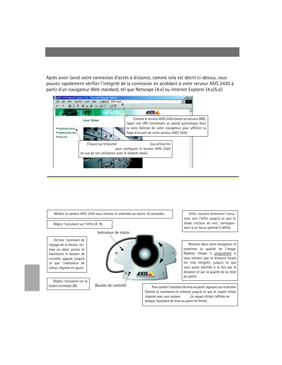 Mise au point de votre caméra, Vérification de la connexion modem | Axis Communications AXIS 2420 User Manual | Page 90 / 103