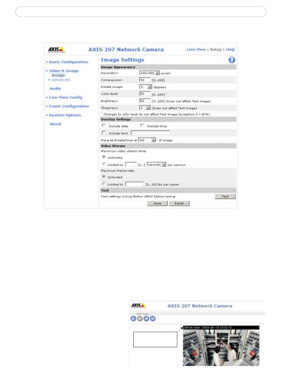 Video and image settings | Axis Communications 207/207W User Manual | Page 17 / 54