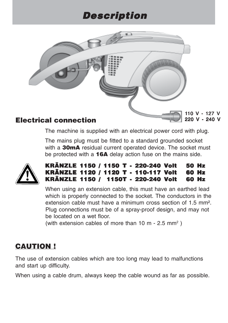 Description, Electrical connection, Caution | NaceCare Solutions K1120T User Manual | Page 6 / 39
