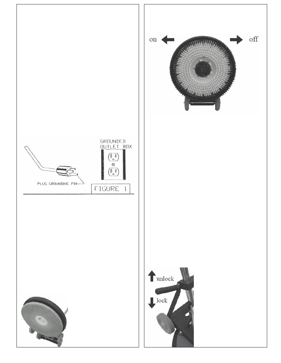 Grounding instructions, Brush and pad driver installation, Pad centering lock | Handle adjustment | NaceCare Solutions NA20SS User Manual | Page 3 / 4