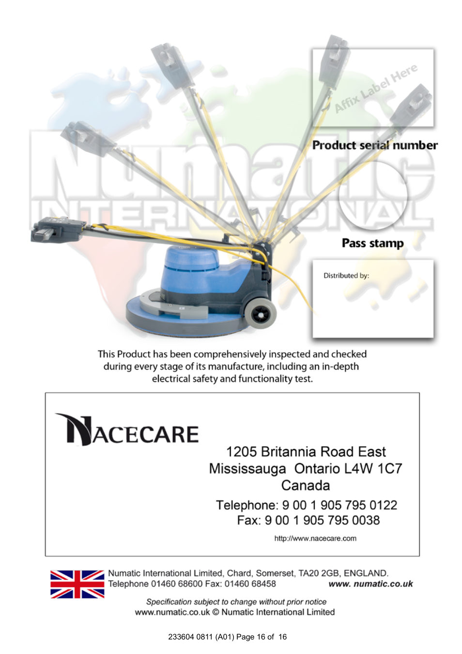 NaceCare Solutions NS20 User Manual | Page 16 / 16