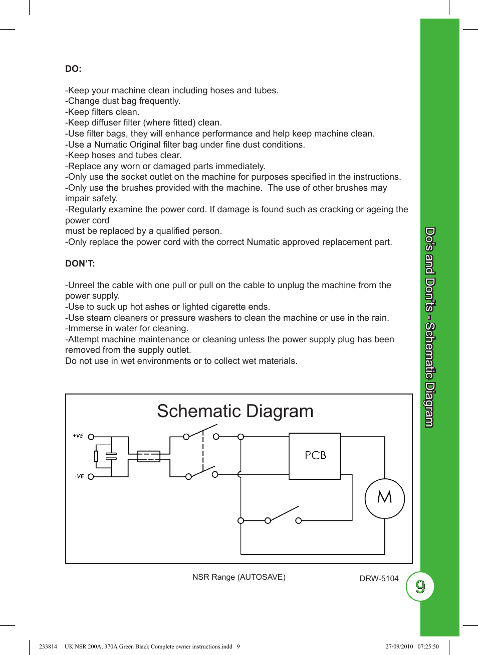 Schematic diagram, Do’ s and don’ts - schematic diagram | NaceCare Solutions NSR200 User Manual | Page 9 / 9