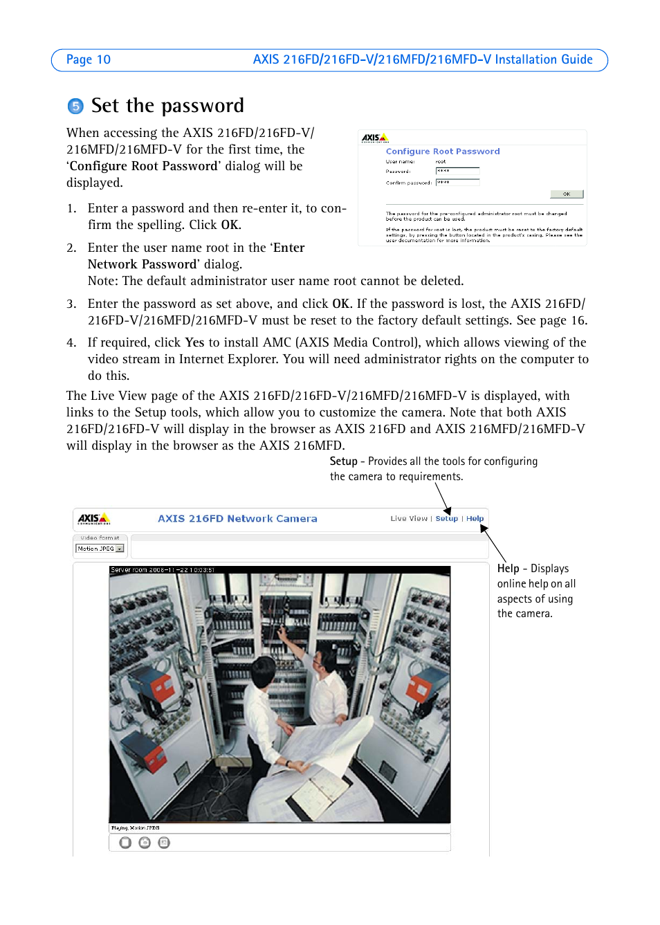 Set the password | Axis Communications 216FD-V User Manual | Page 10 / 74