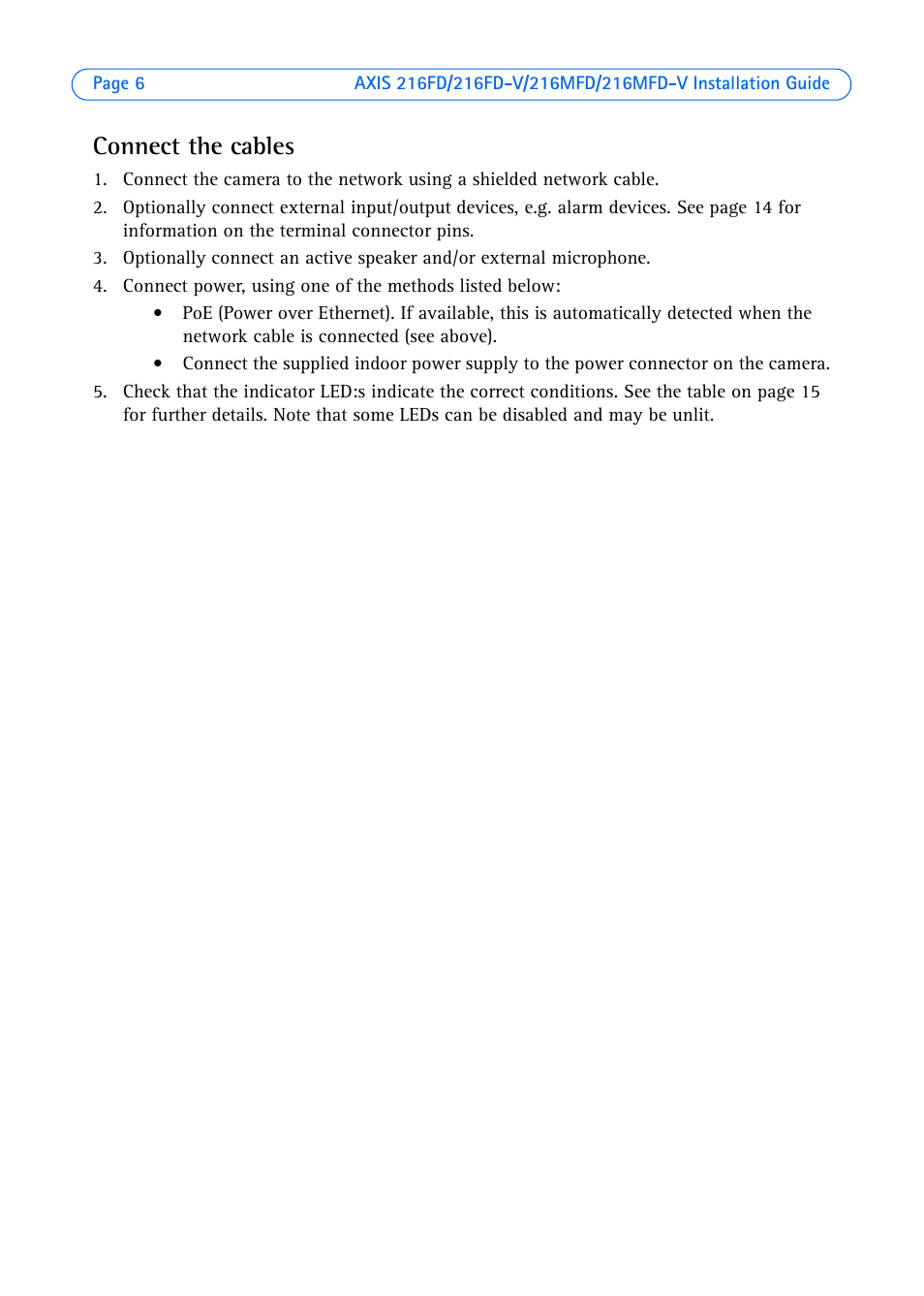 Connect the cables | Axis Communications 216FD-V User Manual | Page 6 / 74