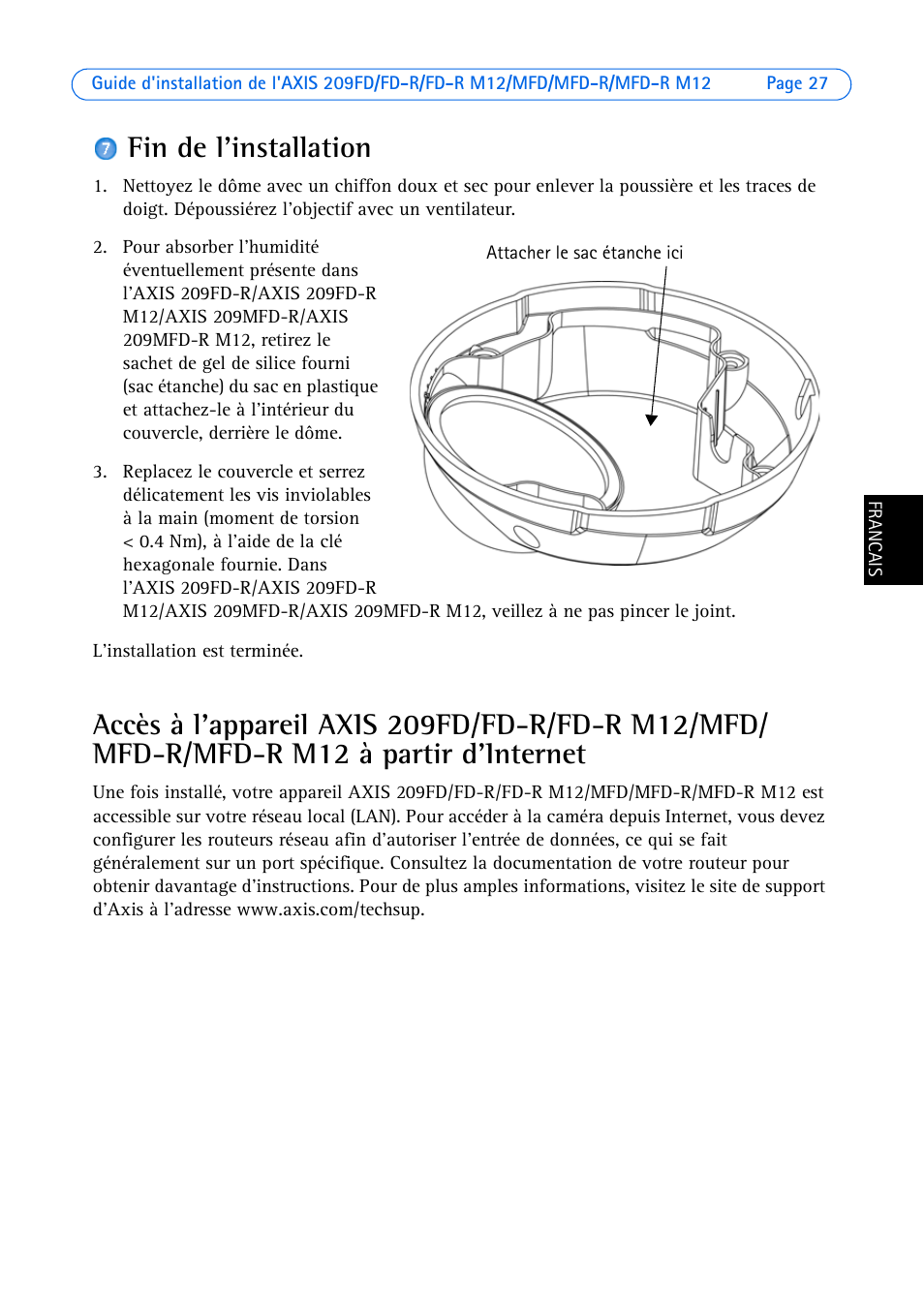 Fin de l'installation | Axis Communications 209MFD User Manual | Page 27 / 73