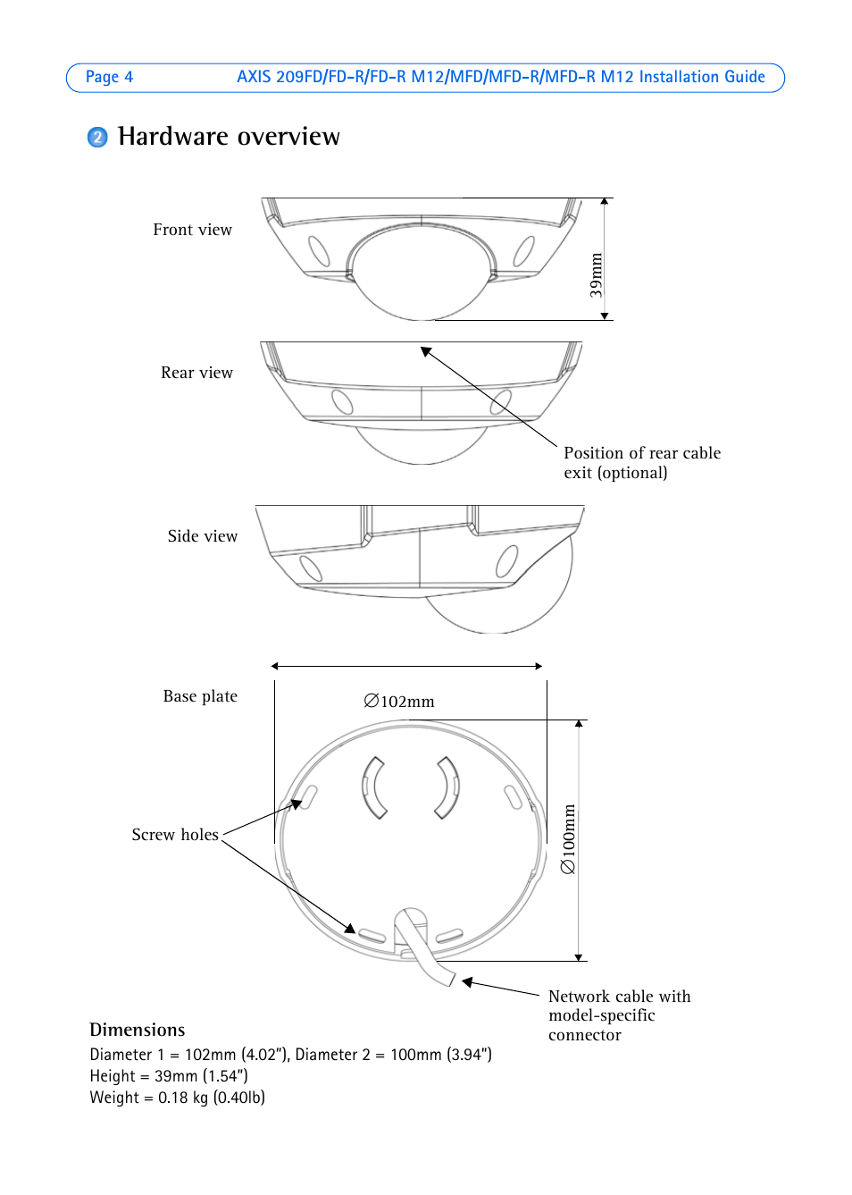 Hardware overview | Axis Communications 209MFD User Manual | Page 4 / 73