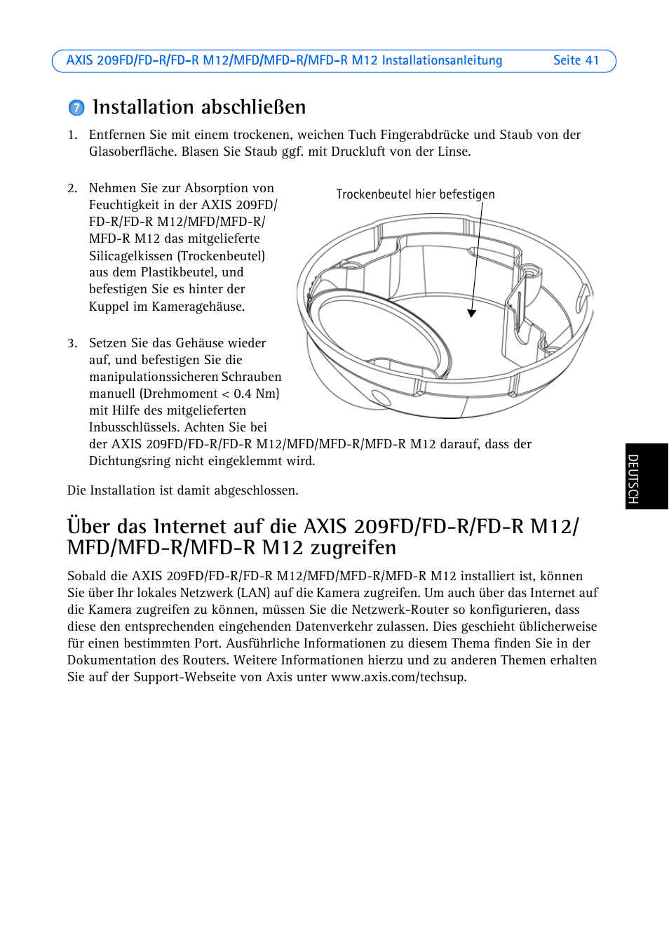 Installation abschließen, He seite 41), Seite 41) | Axis Communications 209MFD User Manual | Page 41 / 73