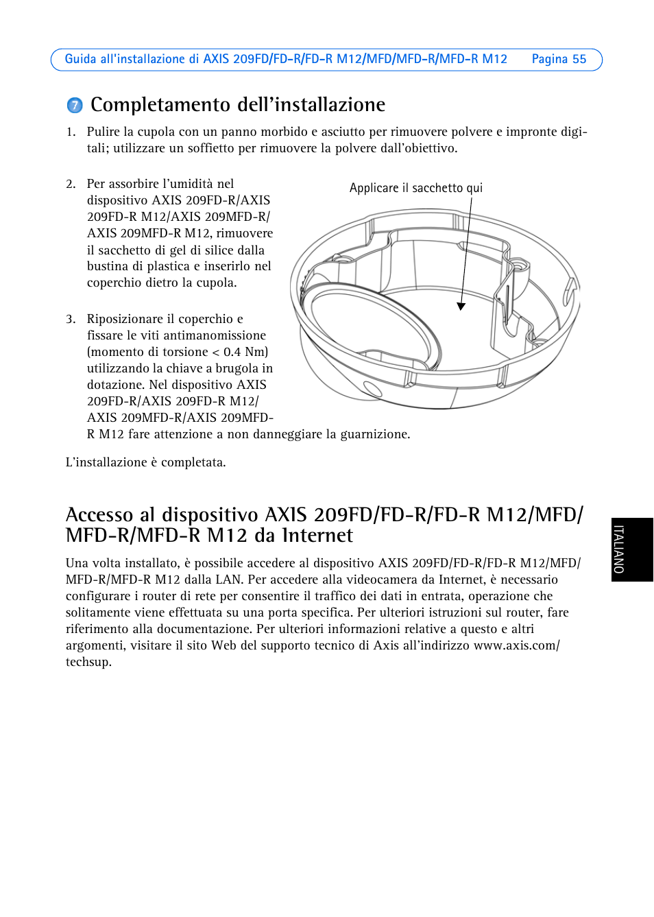 Completamento dell'installazione | Axis Communications 209MFD User Manual | Page 55 / 73