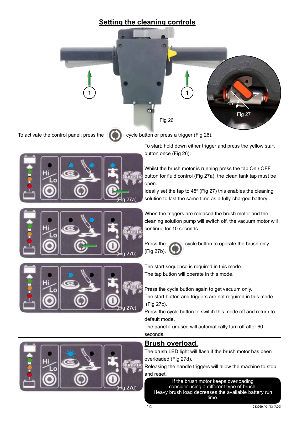 Setting the cleaning controls, Brush overload | NaceCare Solutions TTB516 User Manual | Page 14 / 24