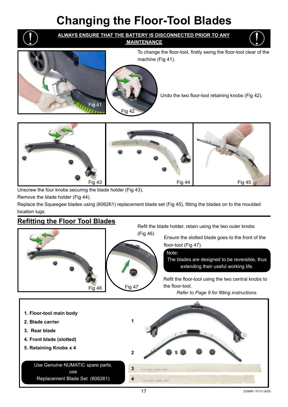 Changing the floor-tool blades | NaceCare Solutions TTB516 User Manual | Page 17 / 24