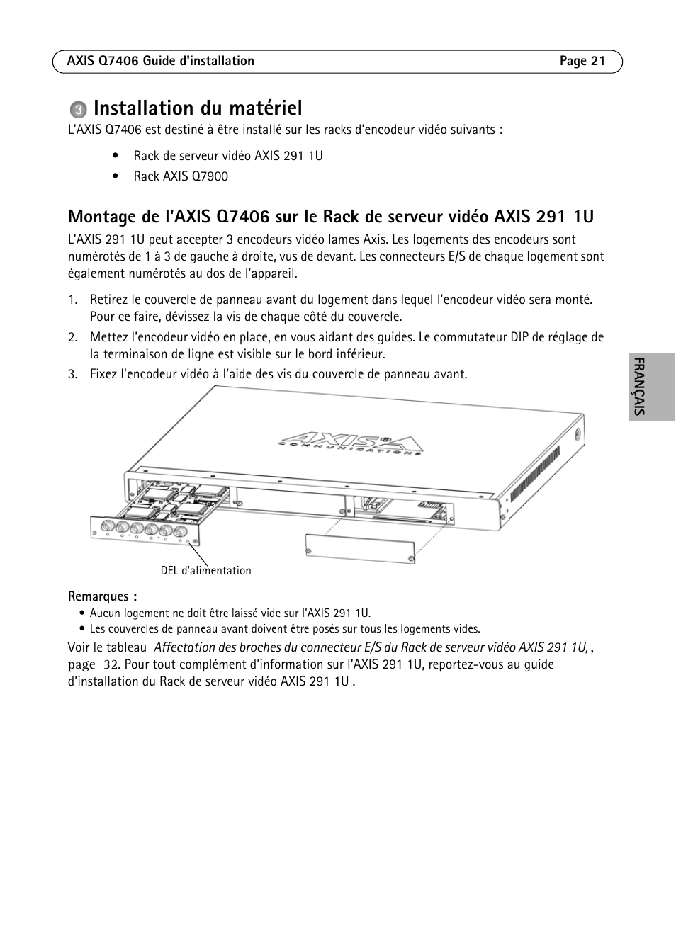 Installation du matériel | Axis Communications Video Encoder Blade AXIS Q7406 User Manual | Page 21 / 92