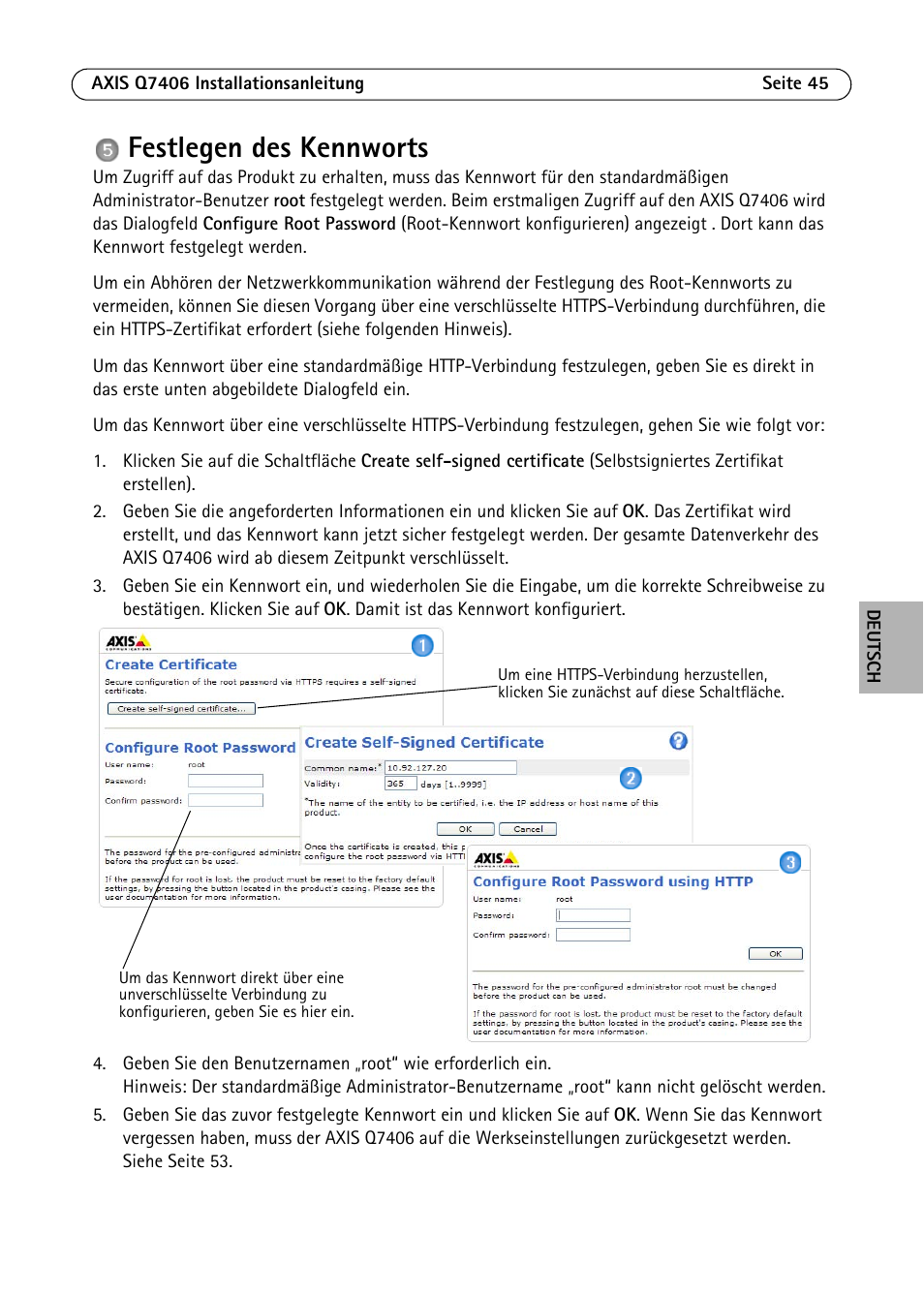 Festlegen des kennworts, Festlegen des kennworts. siehe seite 45 | Axis Communications Video Encoder Blade AXIS Q7406 User Manual | Page 45 / 92