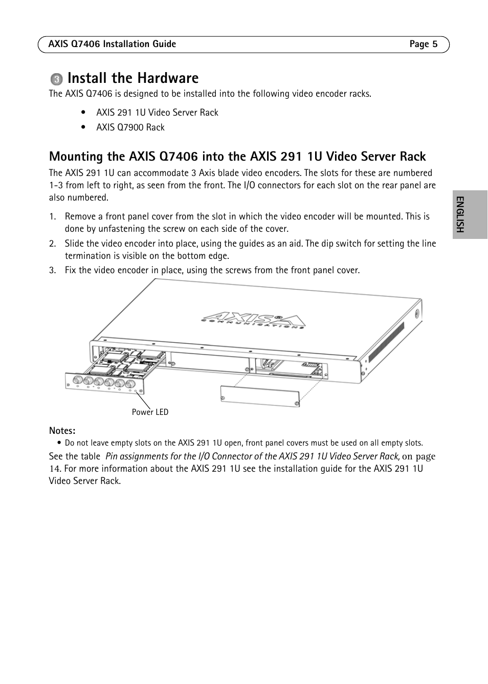 Install the hardware | Axis Communications Video Encoder Blade AXIS Q7406 User Manual | Page 5 / 92