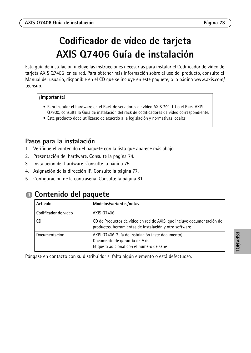 Axis Communications Video Encoder Blade AXIS Q7406 User Manual | Page 73 / 92