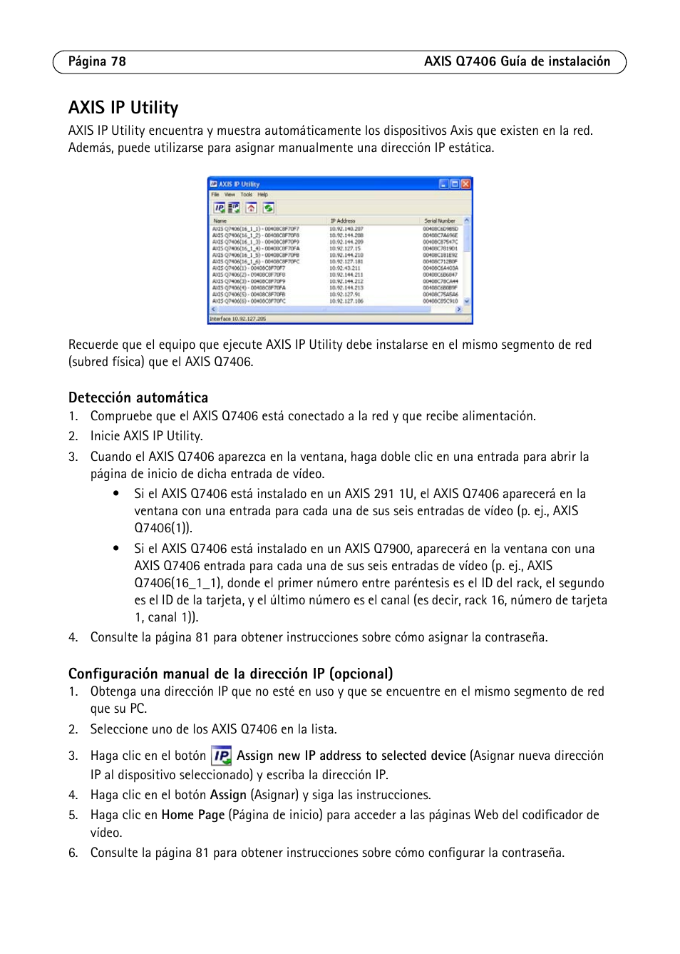 Axis ip utility | Axis Communications Video Encoder Blade AXIS Q7406 User Manual | Page 78 / 92