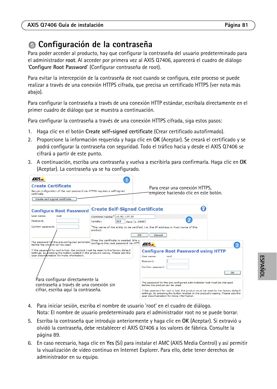 Configuración de la contraseña | Axis Communications Video Encoder Blade AXIS Q7406 User Manual | Page 81 / 92