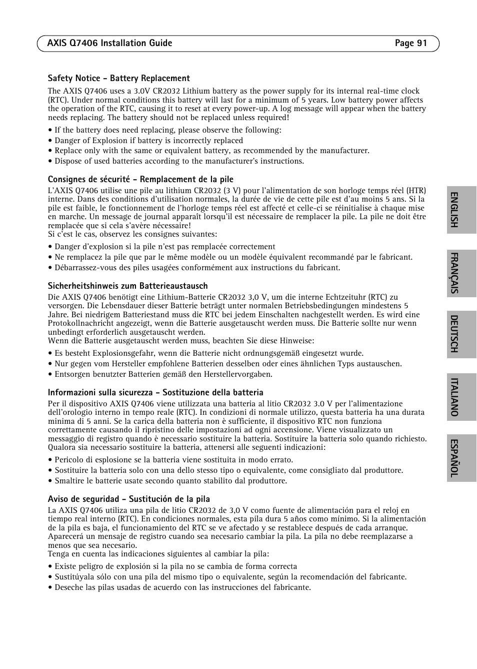 Axis Communications Video Encoder Blade AXIS Q7406 User Manual | Page 91 / 92
