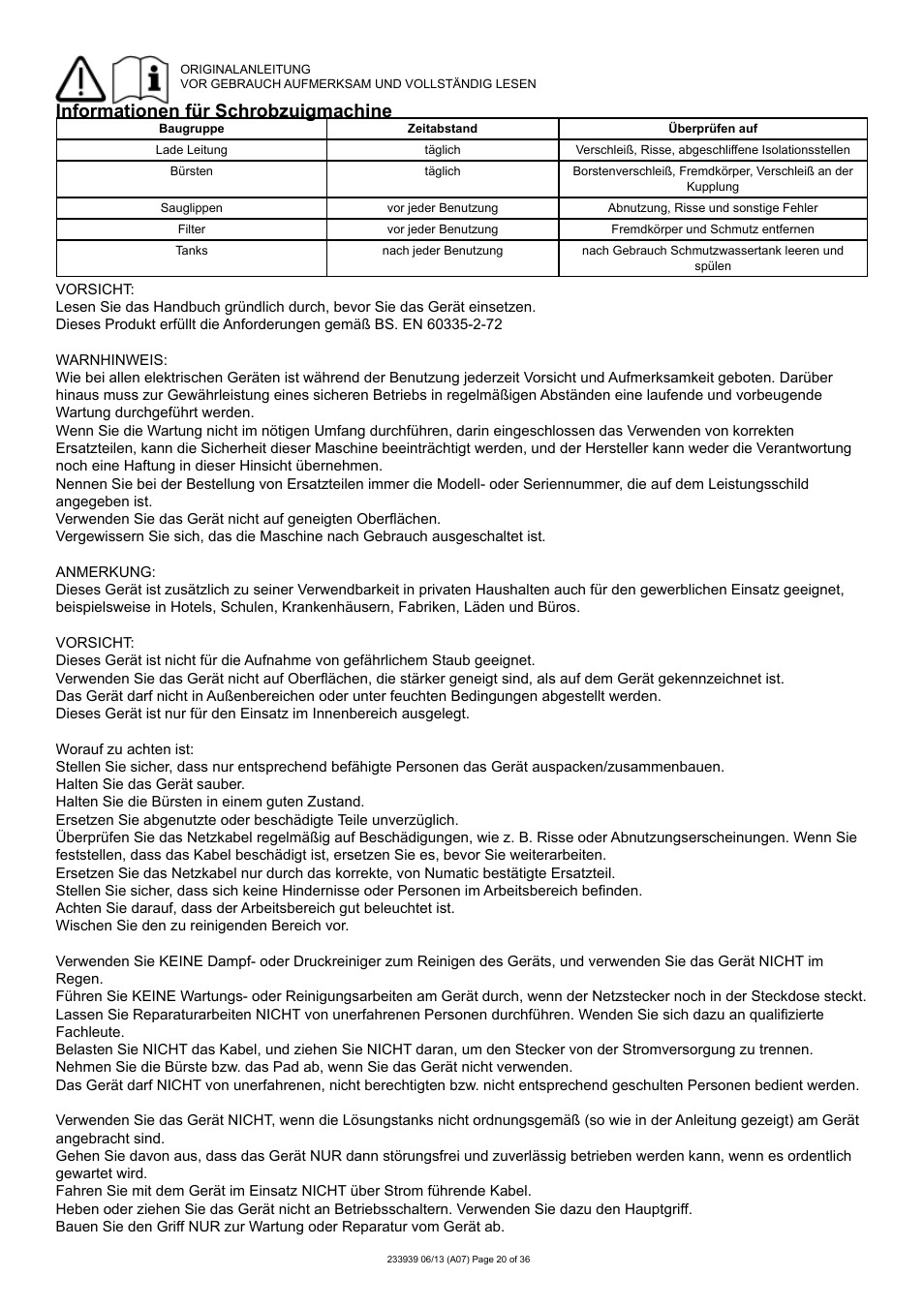 Informationen für schrobzuigmachine | NaceCare Solutions TTB4550T User Manual | Page 20 / 36