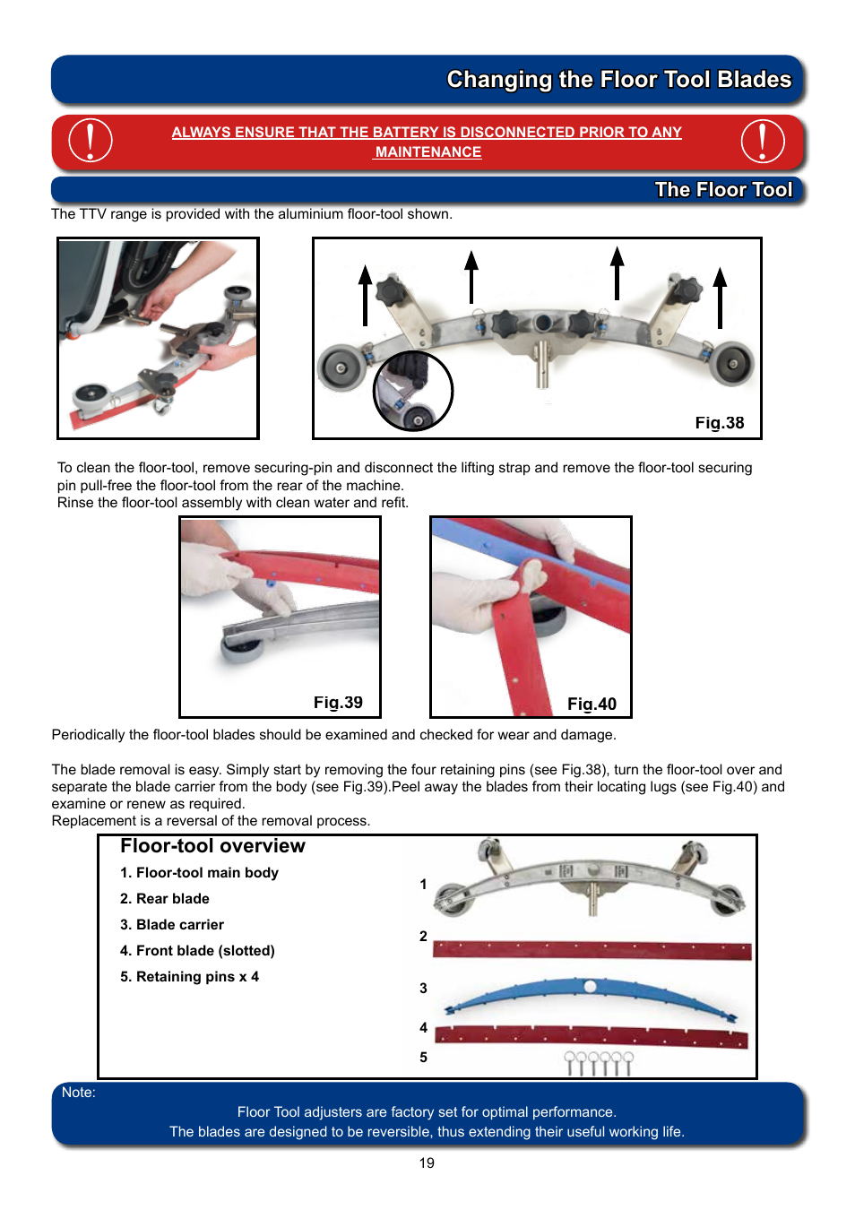 Changing the floor tool blades | NaceCare Solutions TTV5565 User Manual | Page 19 / 28