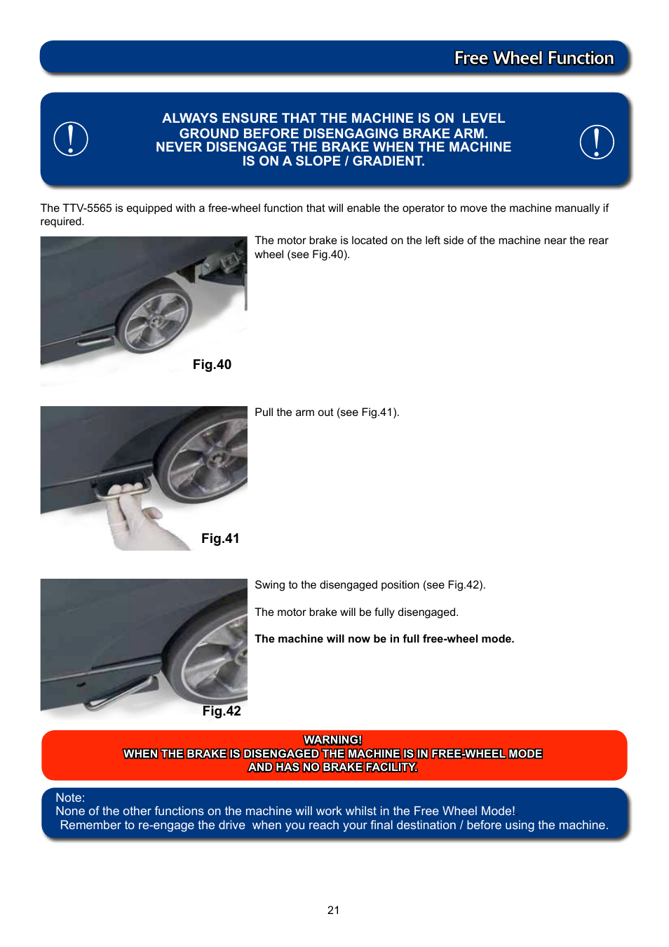 Free wheel function | NaceCare Solutions TTV5565 User Manual | Page 21 / 28