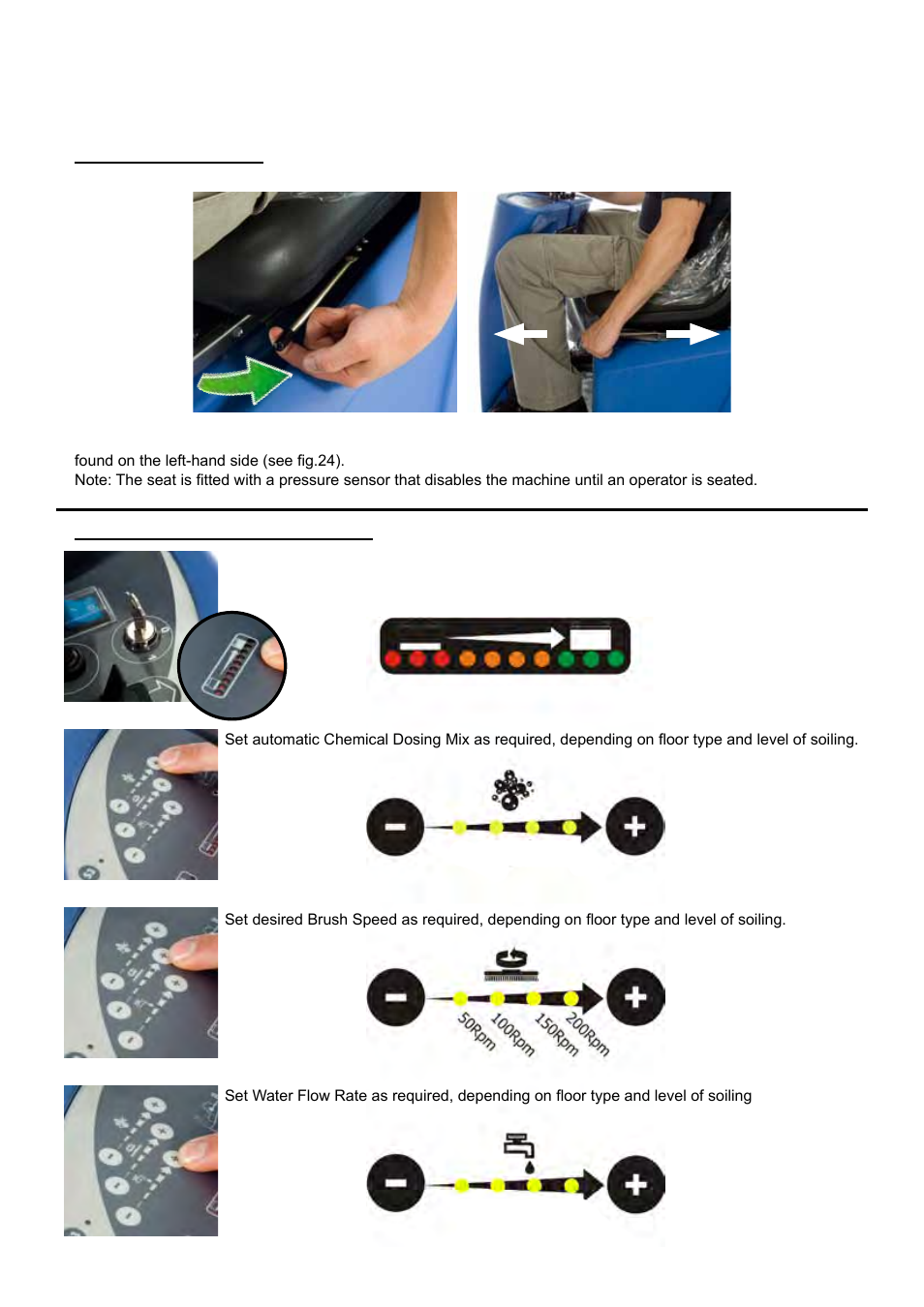 Adjusting the seat setting the cleaning controls | NaceCare Solutions TTV678 User Manual | Page 13 / 32