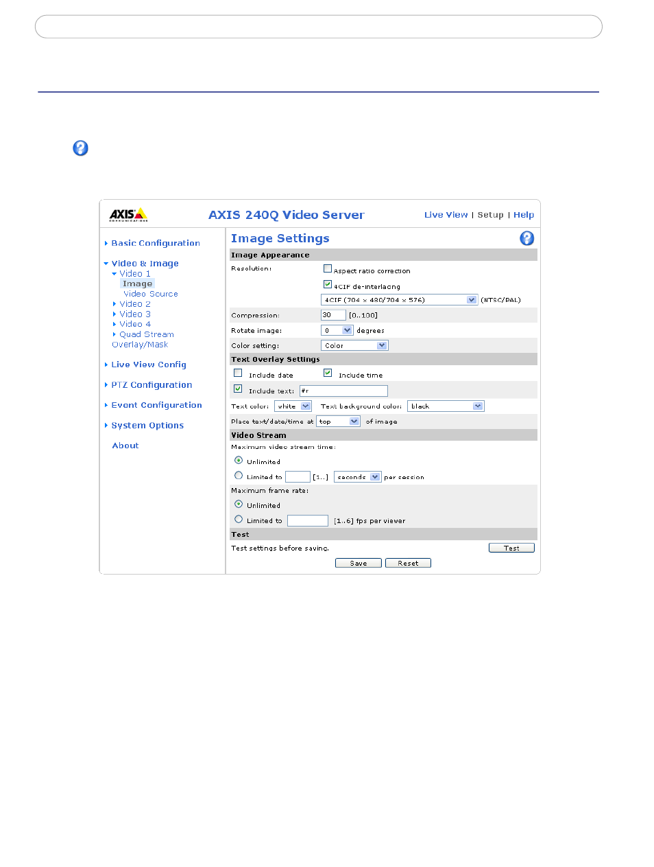 Video & image settings, Image settings | Axis Communications Axis Video Server AXIS 240Q User Manual | Page 15 / 57