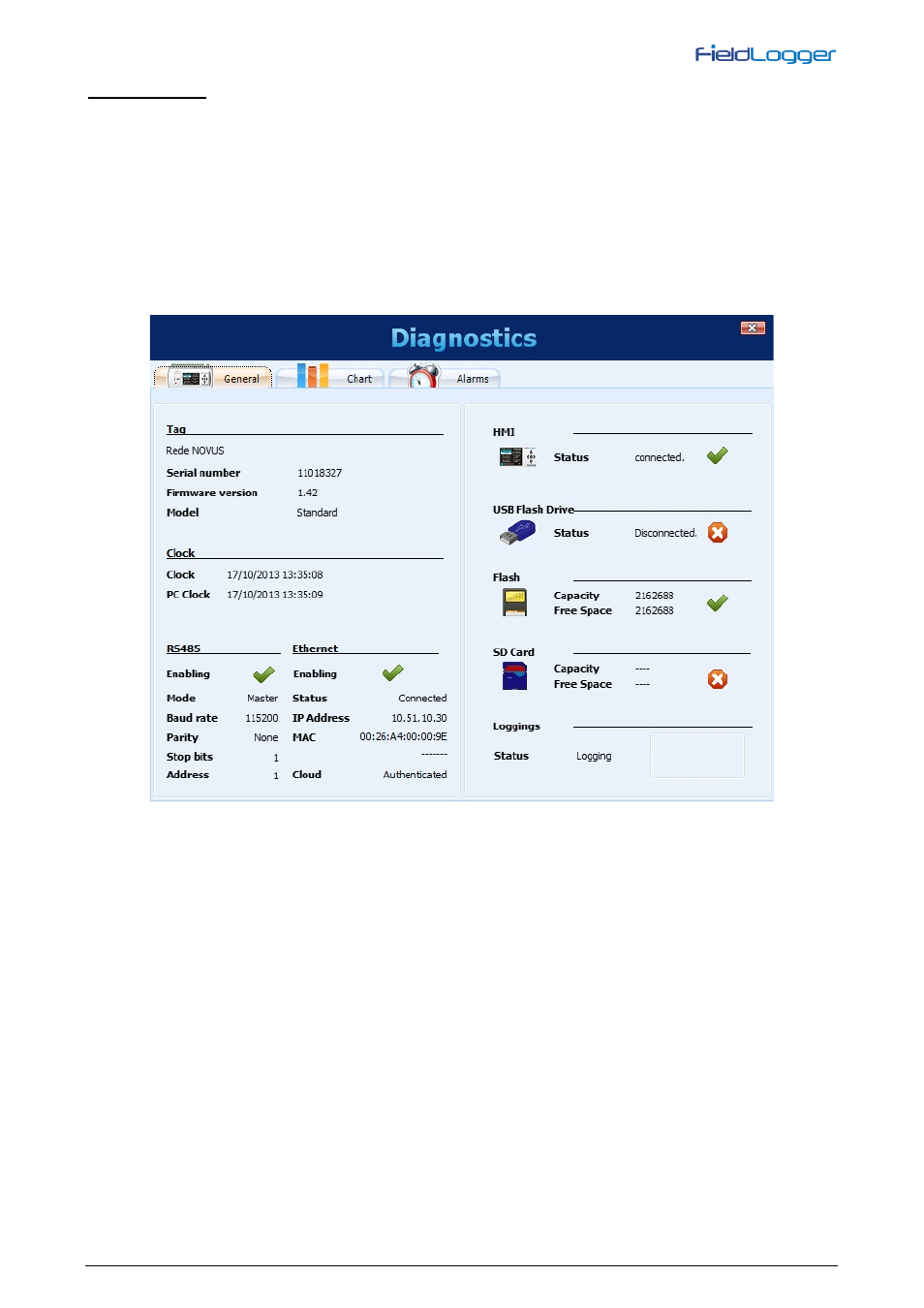 Diagnostics | NOVUS V1.5x A User Manual | Page 50 / 103