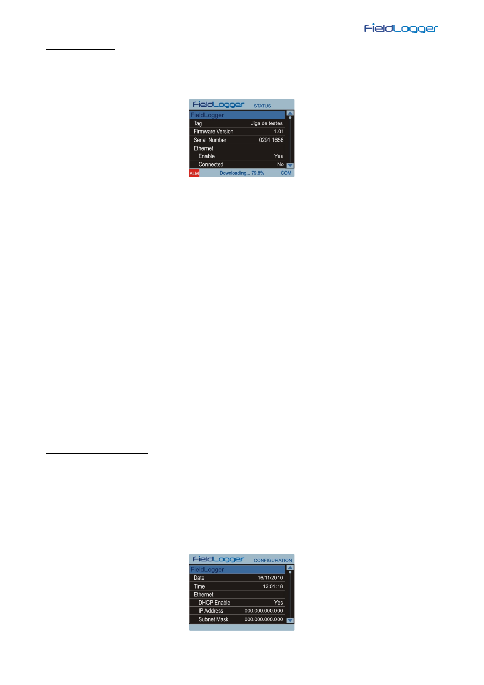 Status” screen, Configuration” screen | NOVUS V1.5x A User Manual | Page 94 / 103