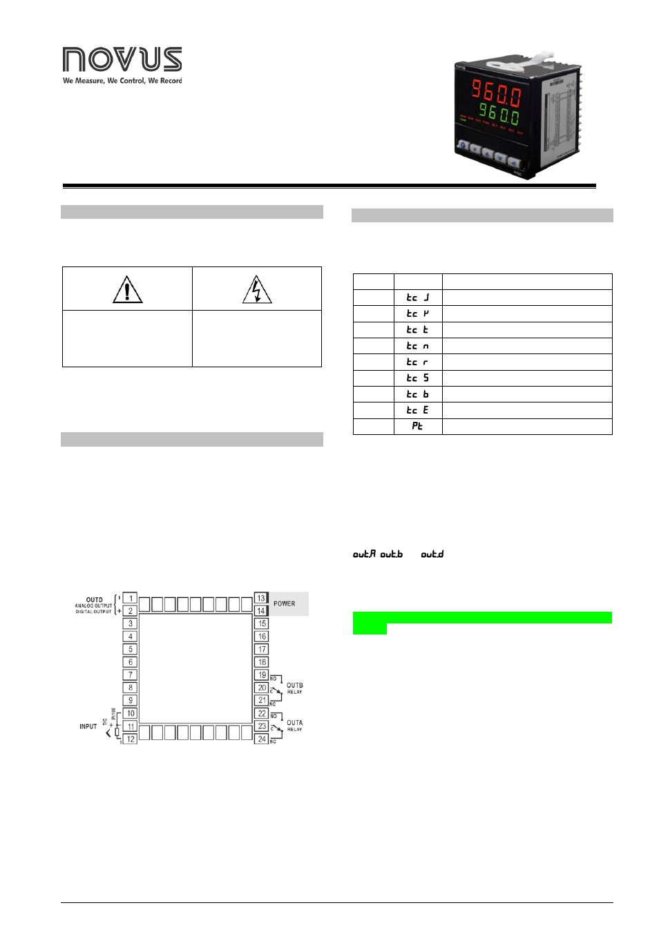 NOVUS Controller N960 User Manual | 6 pages