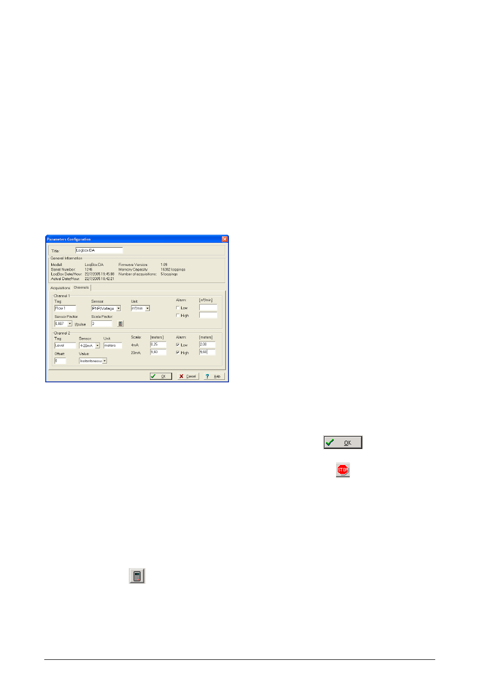 Start loggings, Stop loggings, Channels | Channel 1 – digital pulse loggings, Channel 2 – analog input, Electrical connections, Connections in the ip65 model | NOVUS LogBox-DA User Manual | Page 3 / 7