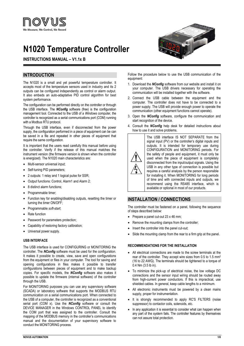 NOVUS N1020 User Manual | 8 pages