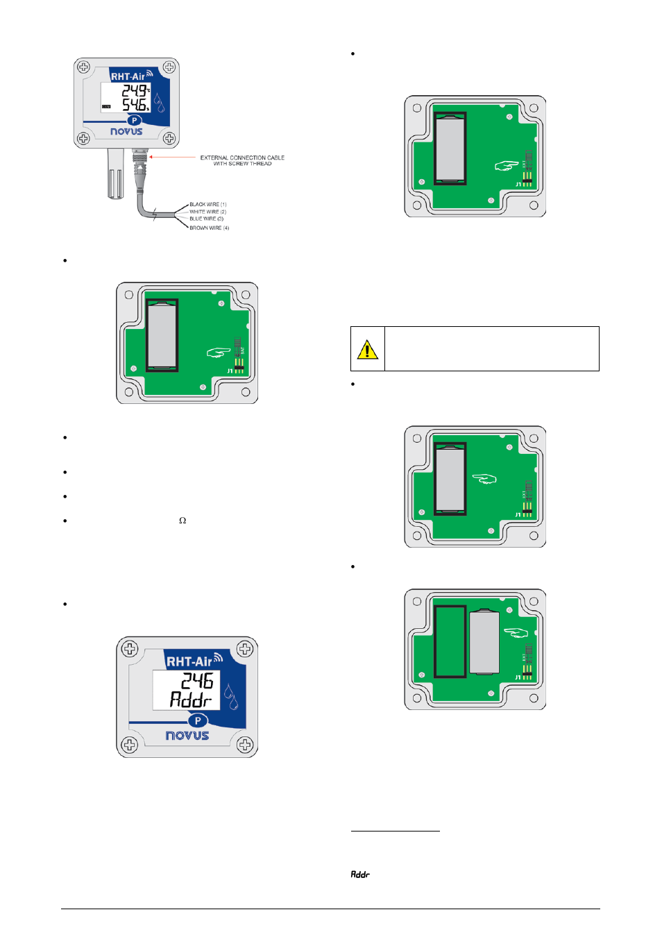 1 recomendations for installation, 2 battery power supply, 1 replacing the internal battery | 6 configuration / operation | NOVUS RHT-Air User Manual | Page 3 / 8