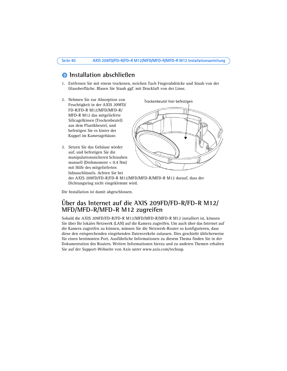 Installation abschließen, He seite 40), Auf seite 40) | Axis Communications 209MFD-R M12 User Manual | Page 40 / 73