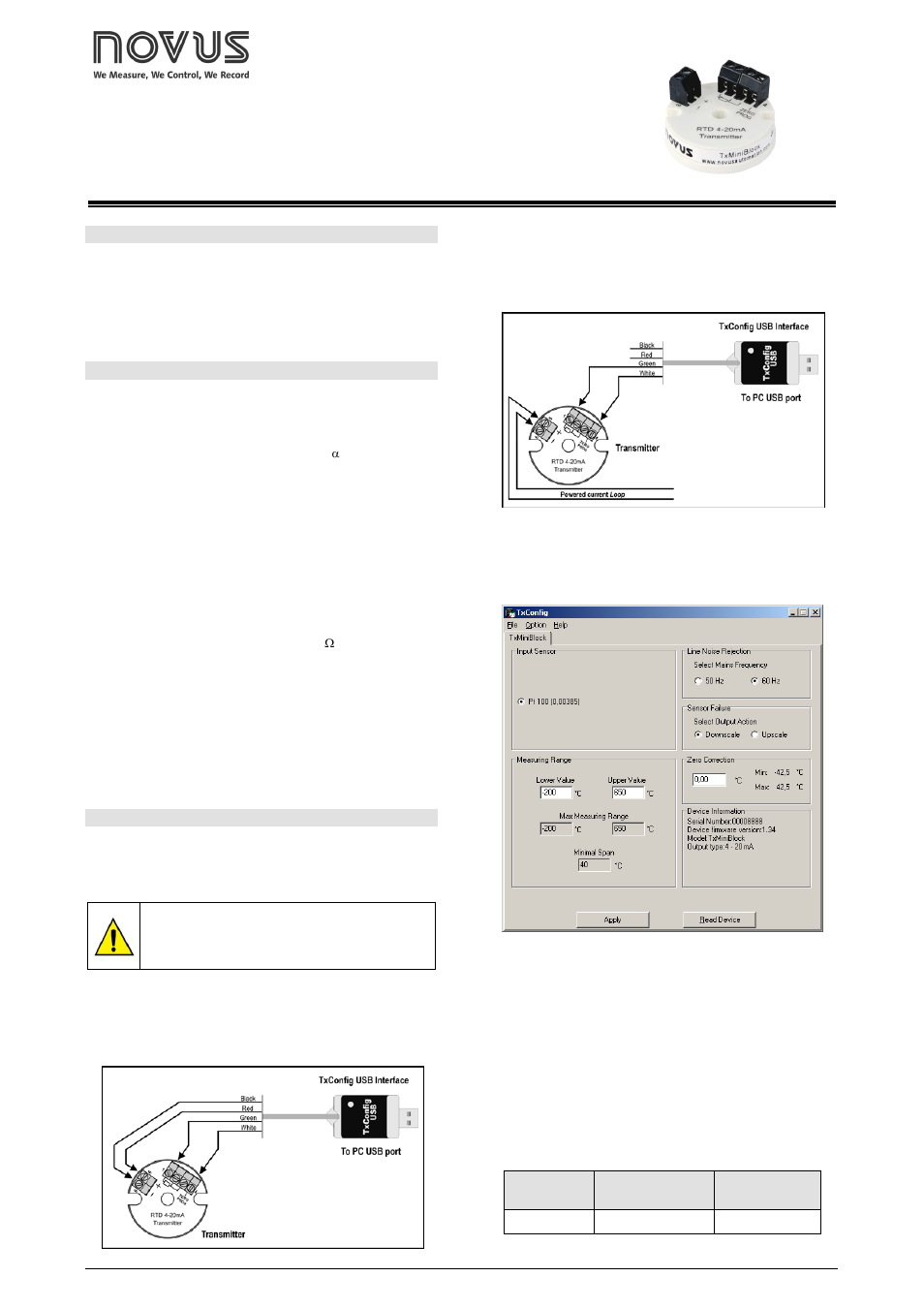 NOVUS TxMiniBlock User Manual | 2 pages