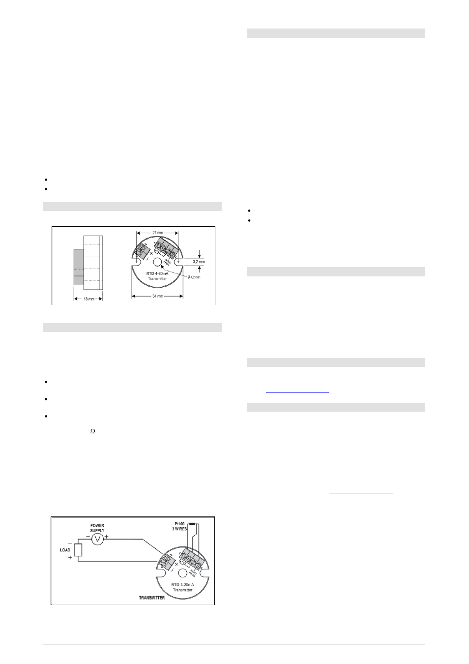 4 mechanical installation, Figure 04 – transmitter dimensions, 5 electrical installation | Recommendations for installation, Electrical connections, 6 operation, 7 safety information, 8 support and maintenance, 9 limited warranty and limitation of liability | NOVUS TxMiniBlock User Manual | Page 2 / 2