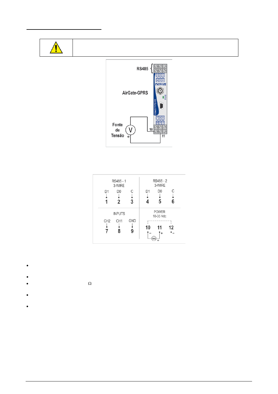 Electrical installations, Installation recommendations, Power source | Rs485 | NOVUS AirGate-GPRS User Manual | Page 9 / 29