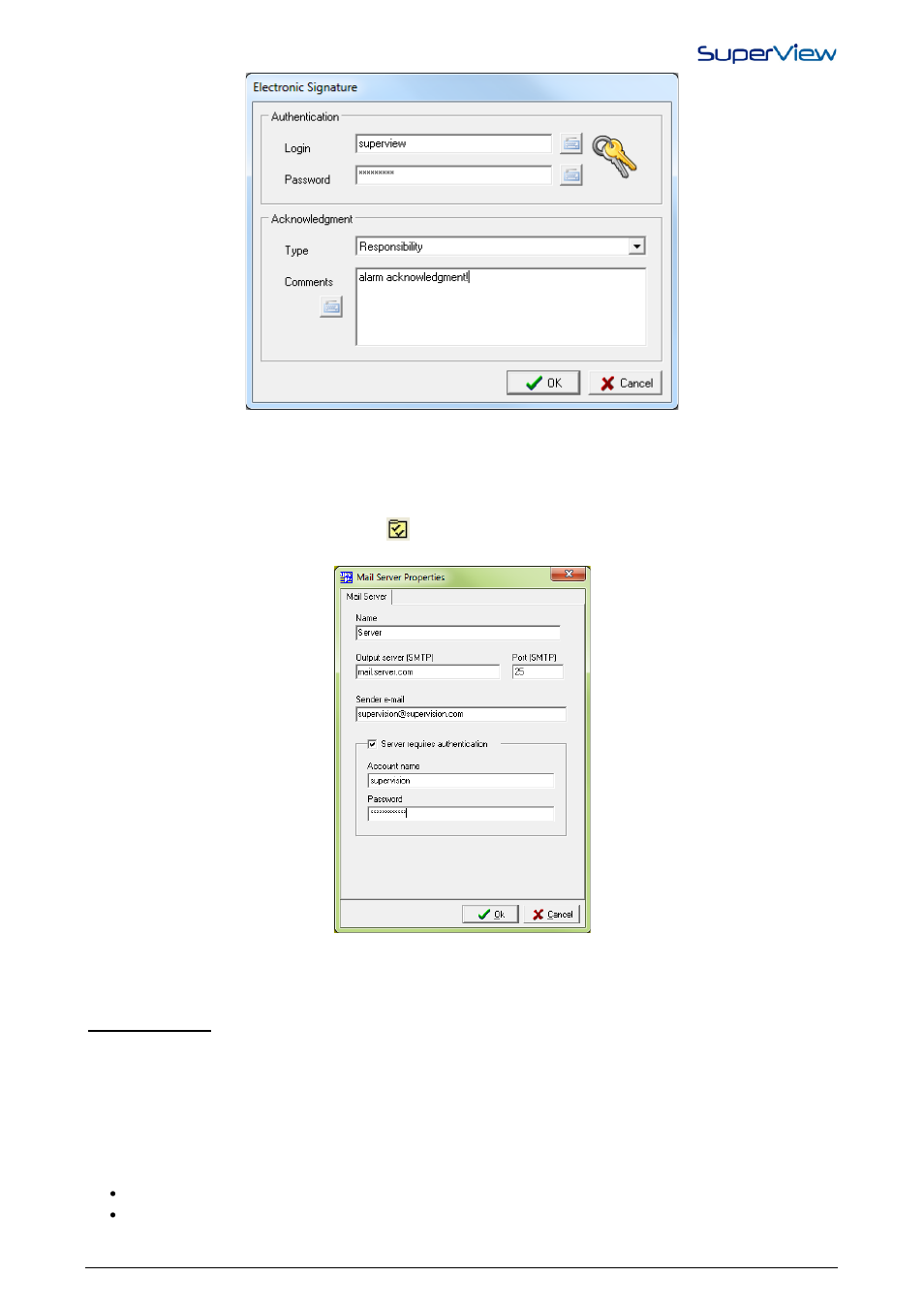 Configuring the e-mail server, Historic log | NOVUS superview User Manual | Page 18 / 38