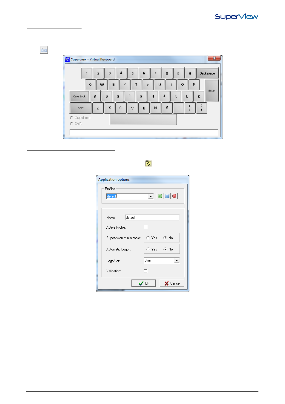 Virtual keyboard, Application general options, Virtual keyboard application general options | NOVUS superview User Manual | Page 30 / 38