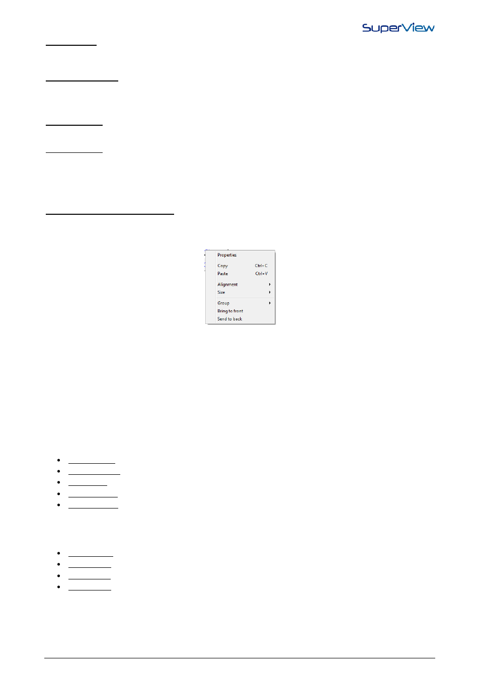 Advanced screen edition, Objects grouping, Bringing objects to front / sending back | Objects alignment, Standardizing the size of objects | NOVUS superview User Manual | Page 33 / 38