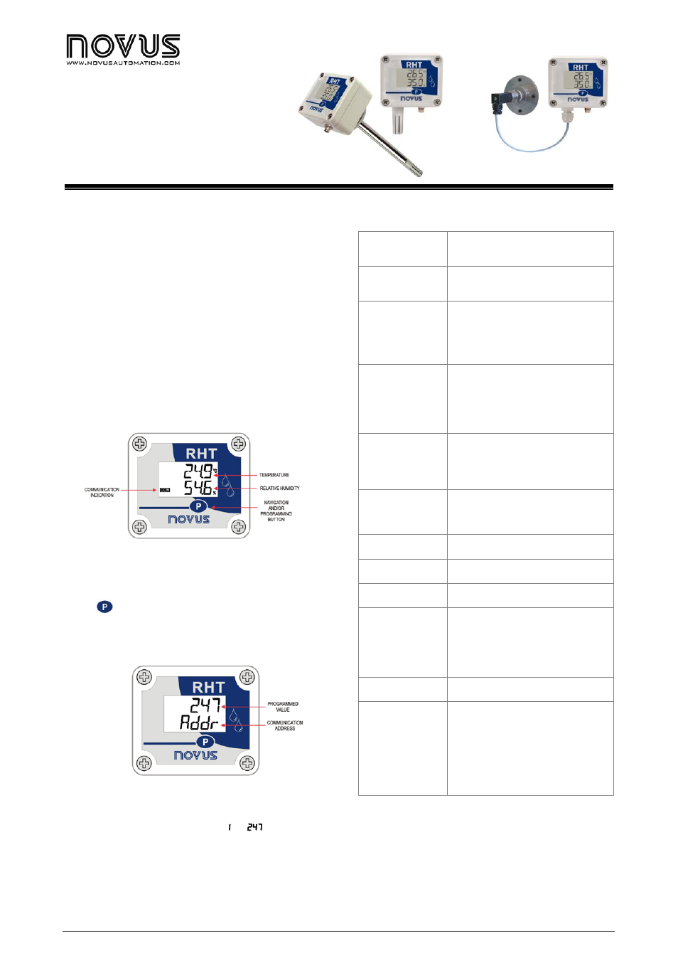 NOVUS RHT-P10-485-LCD User Manual | 6 pages