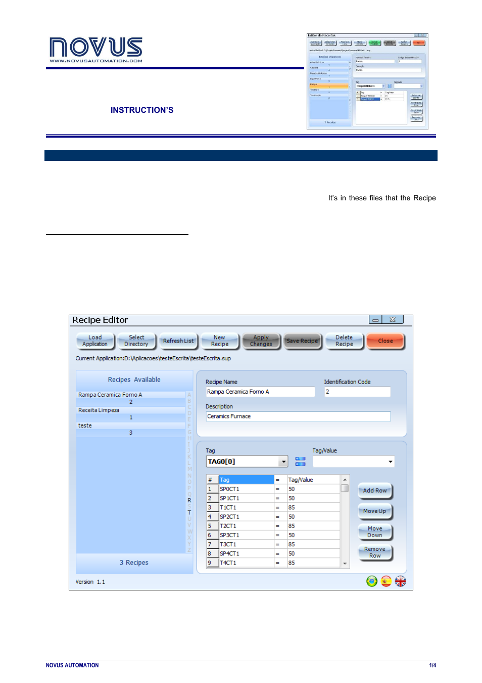 NOVUS RECIPE EDITOR User Manual | 4 pages