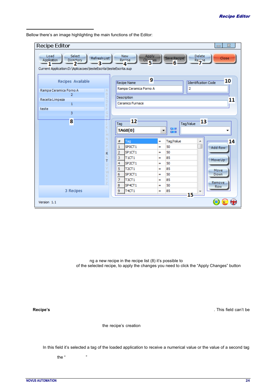 NOVUS RECIPE EDITOR User Manual | Page 2 / 4